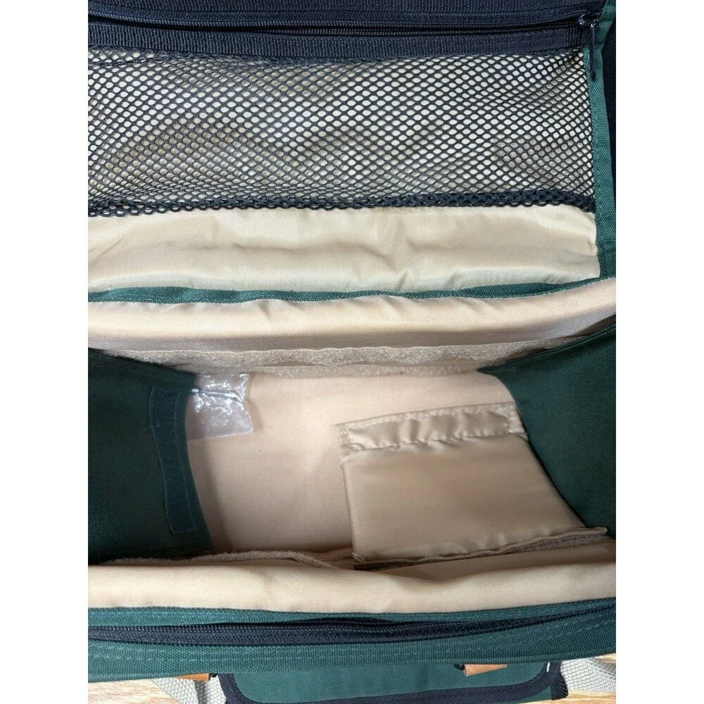 Vintage Canon Camera Bag Green Canvas Leather Trim Strap 12 x 8 x 8 Padded Case